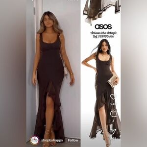 Brown lace detail maxi dress